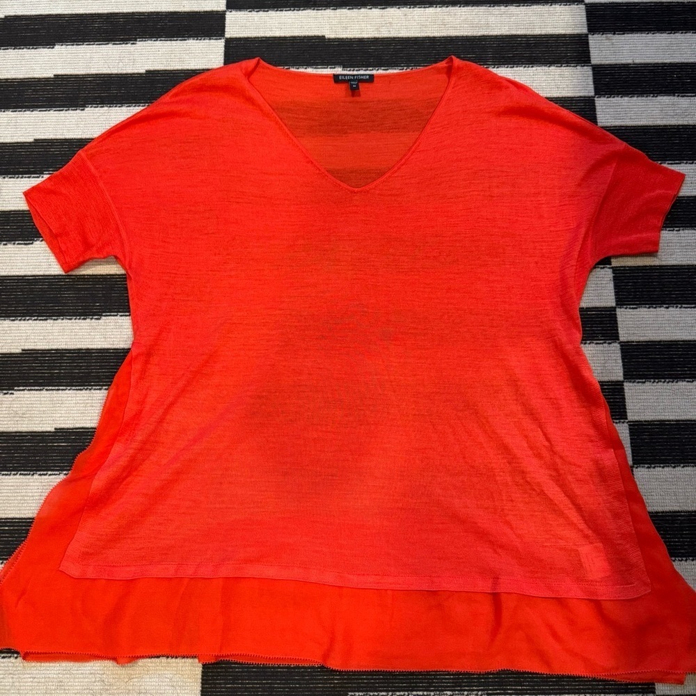 Eileen Fisher Orange Boxy Short Sleeve T-Shirt 100%Silk